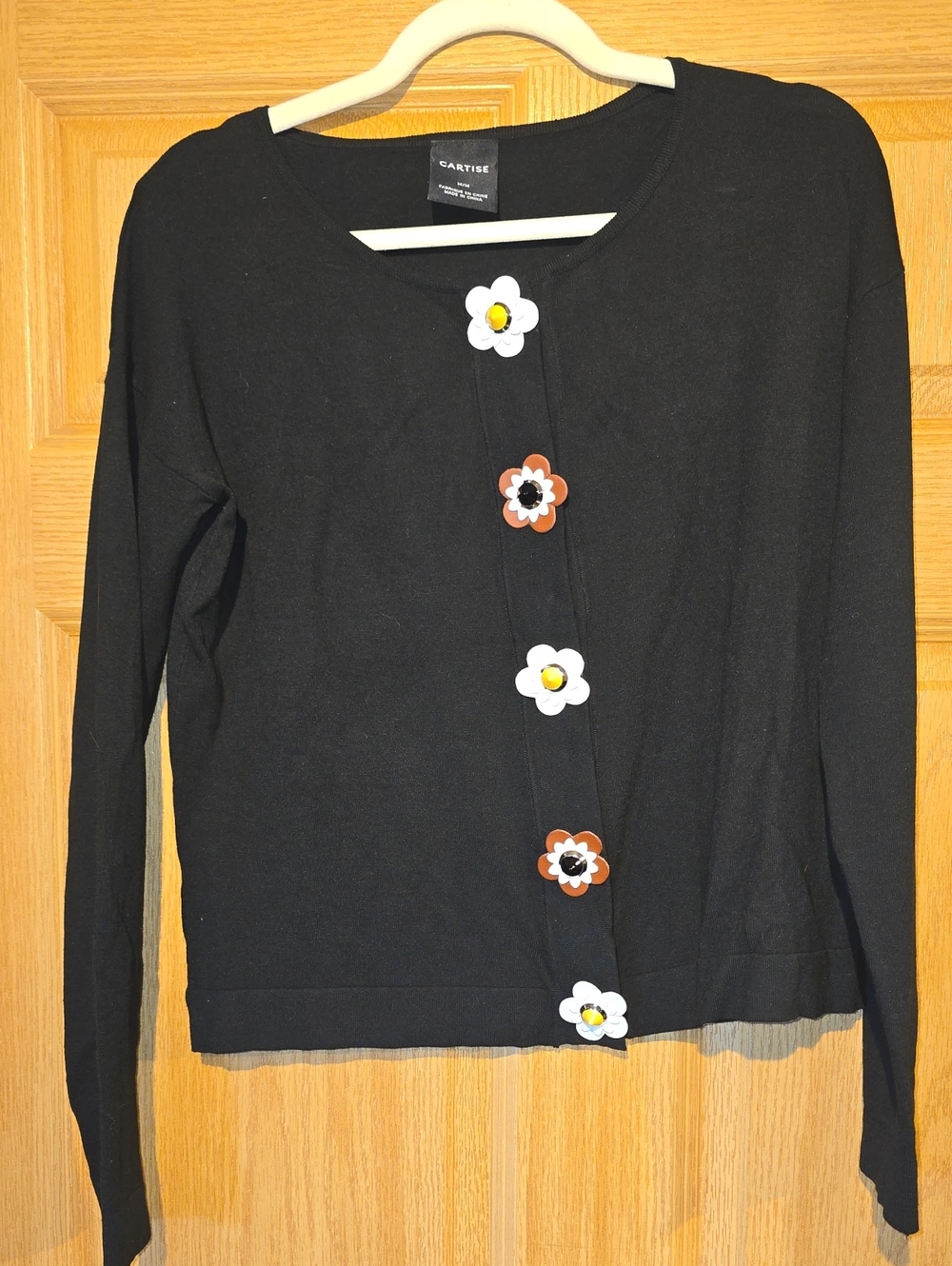 Cartise Black Floral-Button Cardigan Sweater